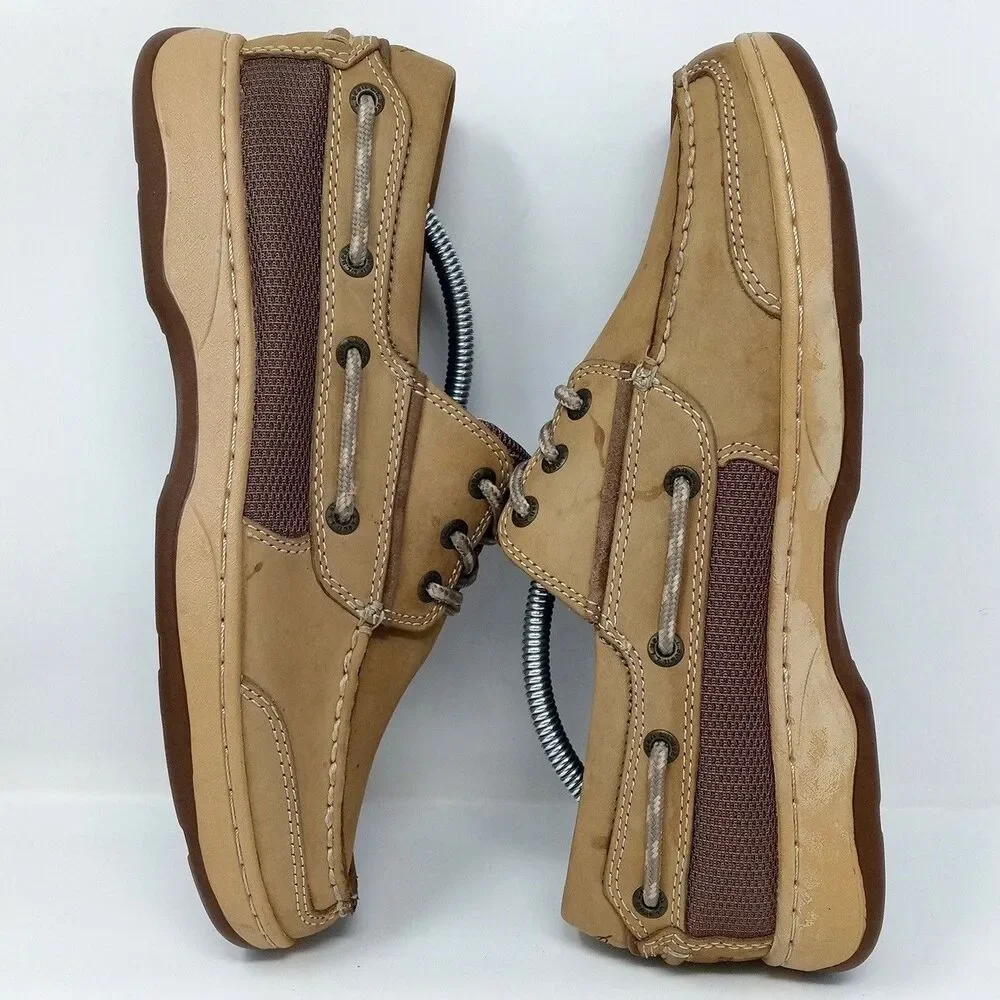 LL Bean Tan Three Eye Lace Up Leather Boat Shoes - Men's Size 8